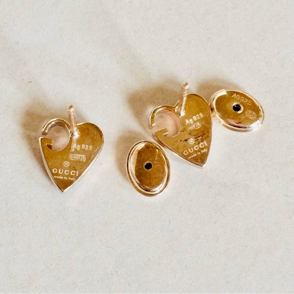 💕GUCCI Authentic G Heart Earrings💕Sterling Silver 925 Guccissima! - Picture 4 of 6